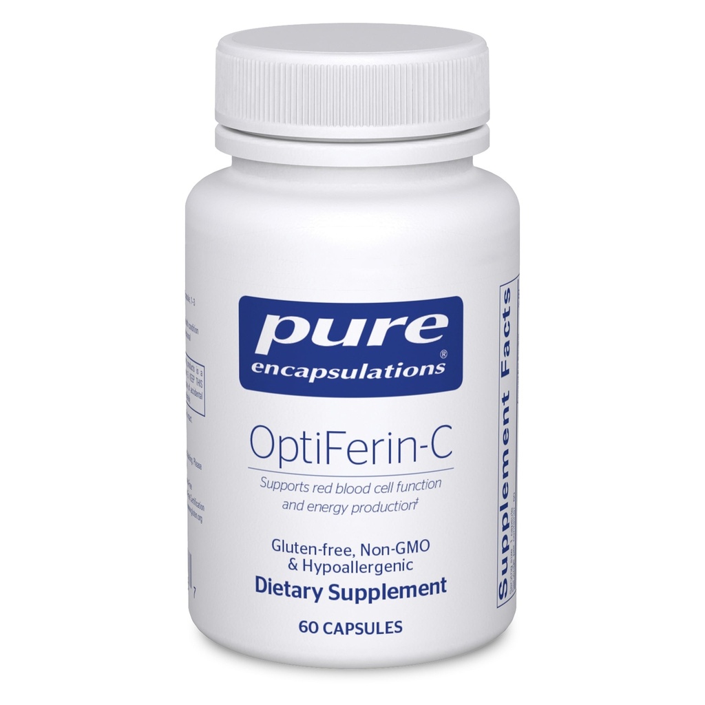 Rene innkapslinger OptiFerin-C - for røde blodceller og energi - jernabsorpsjonsstøtte - energitilskudd* - vitamin C Beriket - Glutenfri og ikke-GMO - 60 kapsler