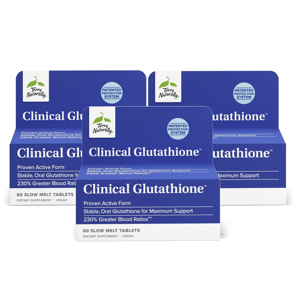 Terry naturlig klinisk glutathion - Antioksidant Supplement for høy absorpsjon - Diett Supplement med L-Glutathion - Vegan Supplement til støtte celle helse - 60 sakte smeltetabletter (pakke av 3)
