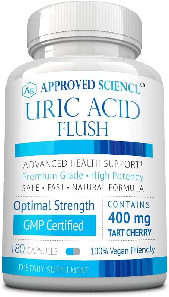 Godkjent Science® Uric Acid Flush Supplement med folsyre og tart Cherry - 180 kapsler - 3 måneders forsyning