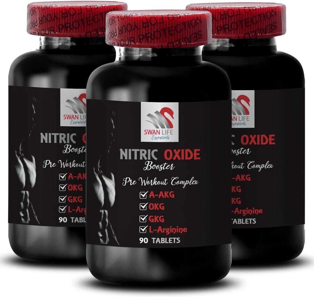 L-citrullin og l-arginin kosttilskudd - Nitric Oxid Booster - utholdenhet, Nitric Oxid Flow, styrke trening, Fitness støtte, Før-gym Boost, Muskelpumpe, Fysisk Boost 3 flasker 270 tabletter