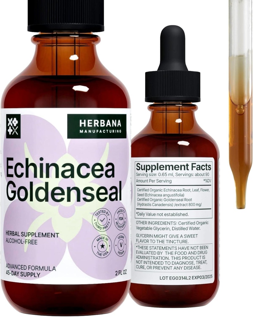 Echinacea og Goldenseal 2 floz flytende ekstrakt - naturlig herbal kosttilskudd - immunstøtte dropper - Forbedre søvn - høy styrke - 45-dagers forsyning