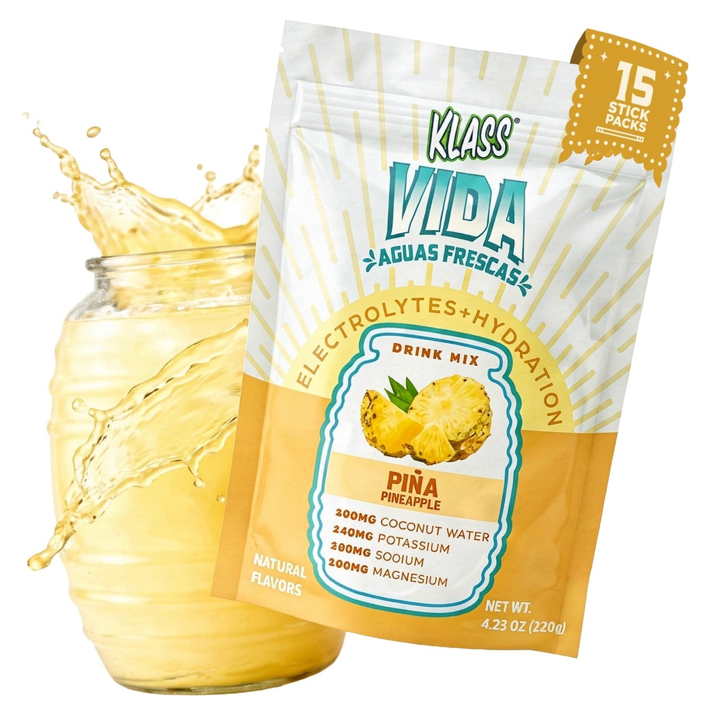 Electrolyte Drink Mix – Pineapple Agua Fresca Flavor | Sukkerfri Hydration pulver med kokosvann og mineraler | 15 Single-Serve Stick Packs, Lav kalorie, Naturlig Flavor