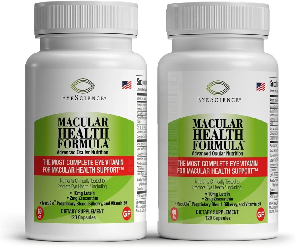 EyeScience – Macular Health Formula – 120 Kapsler – Komplett ernæringstilskudd for øyehelse - Inneholder lutein, Zeaxanthin, vitamin C, D, E & B6-2-Pack