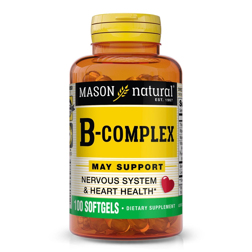 MASON NATURAL Vitamin B,Complex, 300, dagforsyning, for normal nervestøtte og energimetabolisme, 100 Softgels (pakke på 3)