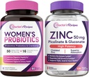 Doktorens oppskrifter Kvinners probiotiske og sink bundle, digestiv, Vaginal og urin helse, naturlig immunforsvar, forsinket frigjøring probiotiske kapsler 60ct og sink kapsler 120 ct
