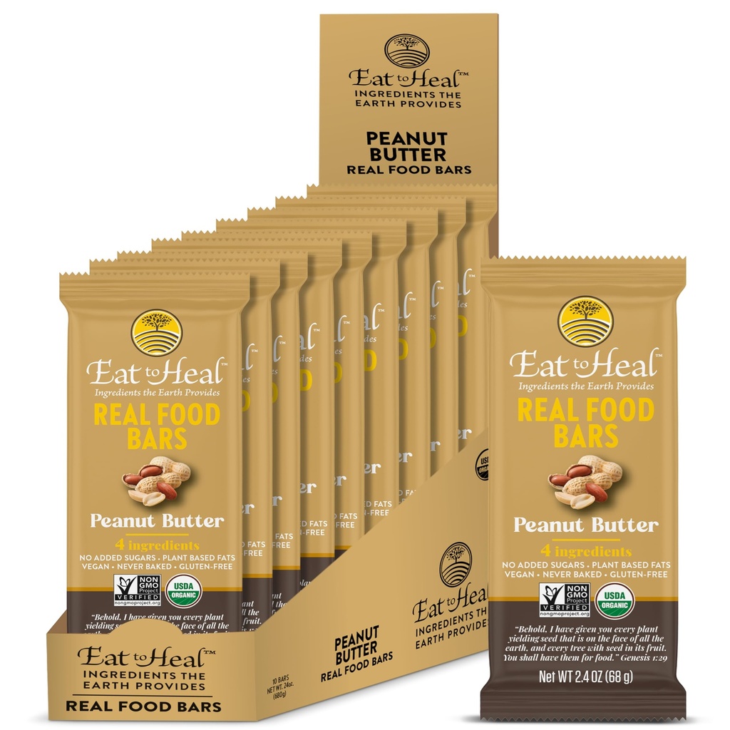 EatToHeal Peanut Smør Ekte Mat Bar - Organisk Vegan Sunn High Protein Bars - Lav sukkermåltid erstatning, ikke GMO, aldri bakt, Plant Basert, Glutenfri - Utformet å nyte, ikke sitte på hyller