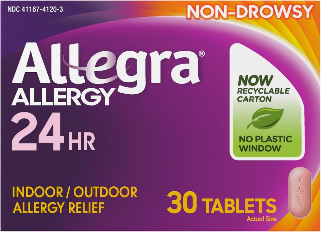Allegra Voksen 24HR Ikke-Drowsy Antihistaminer, 30 tabletter, raske allergi symtom relief, 180 mg