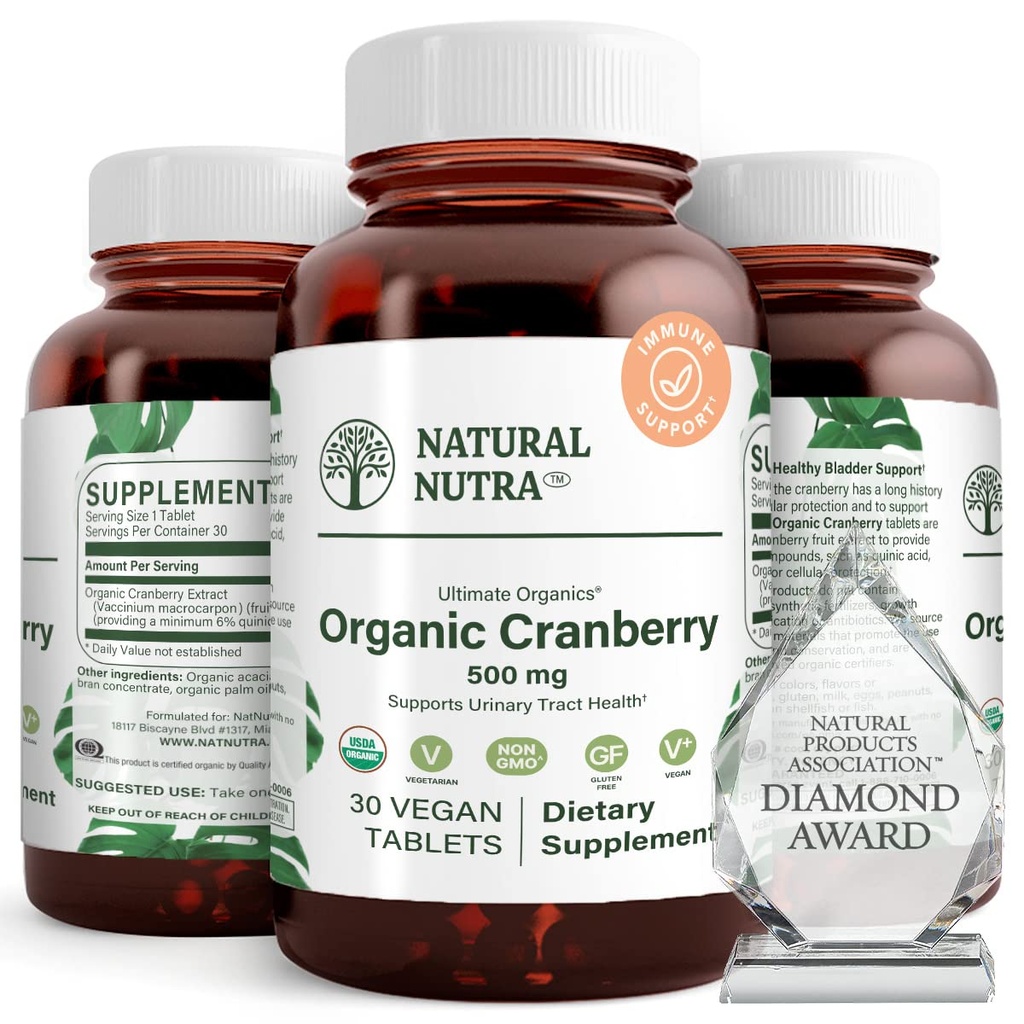Naturlig Nutra Organic Cranberry Extract Supplement, Hjelpe Forebygge urinveien Ailment, Fremmer Bein Helse, Hjelpe opprettholde hjerte helse, Forbedre digestion, Fremme hud helse, 30 tabletter, En måneds forsyning