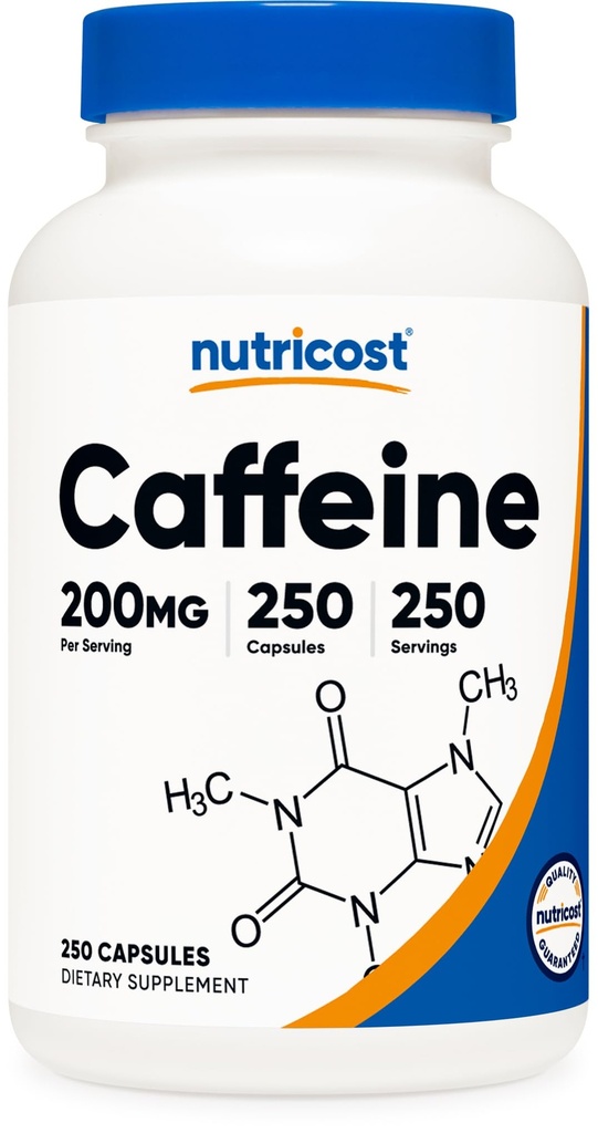 Nutricost Koffein piller, 200mg Per servering (250 Caps)