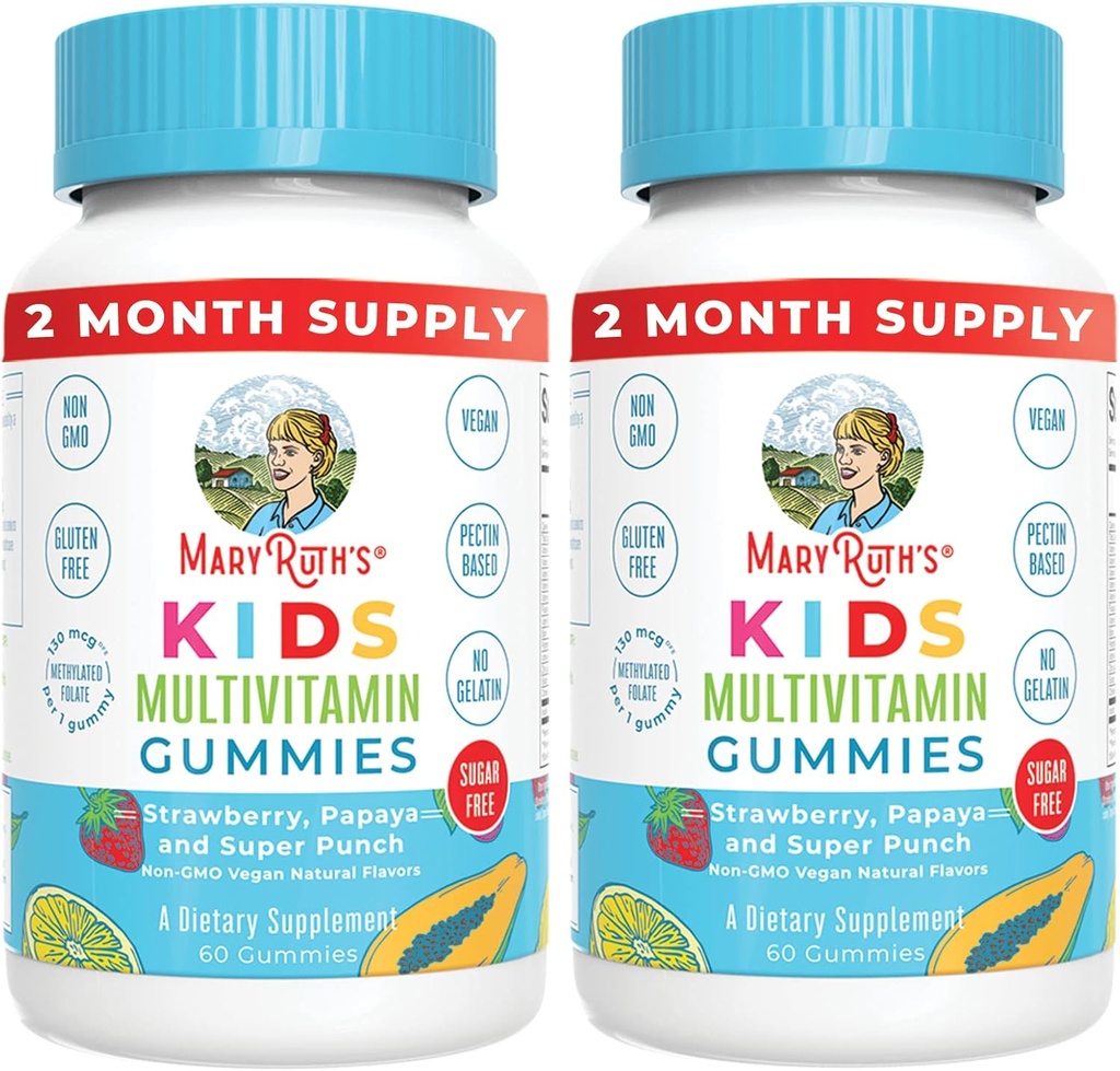 MaryRuth Organics Kids Multivitamin Gummies | 2 måneders forsyning | Sukker Gratis | Barn og tilhengere Alder 2+ | Essential Vitaminer C, D3, Sink | 60 Count | 2 Pack
