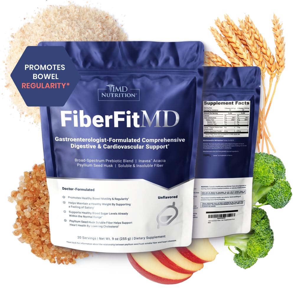 1MD Nutrition FiberFitMD - for Potent Digestiv & Cardiovaskulær støtte - Helse Supplement for kvinner og menn - Høy Fiber pulver - 30 dager