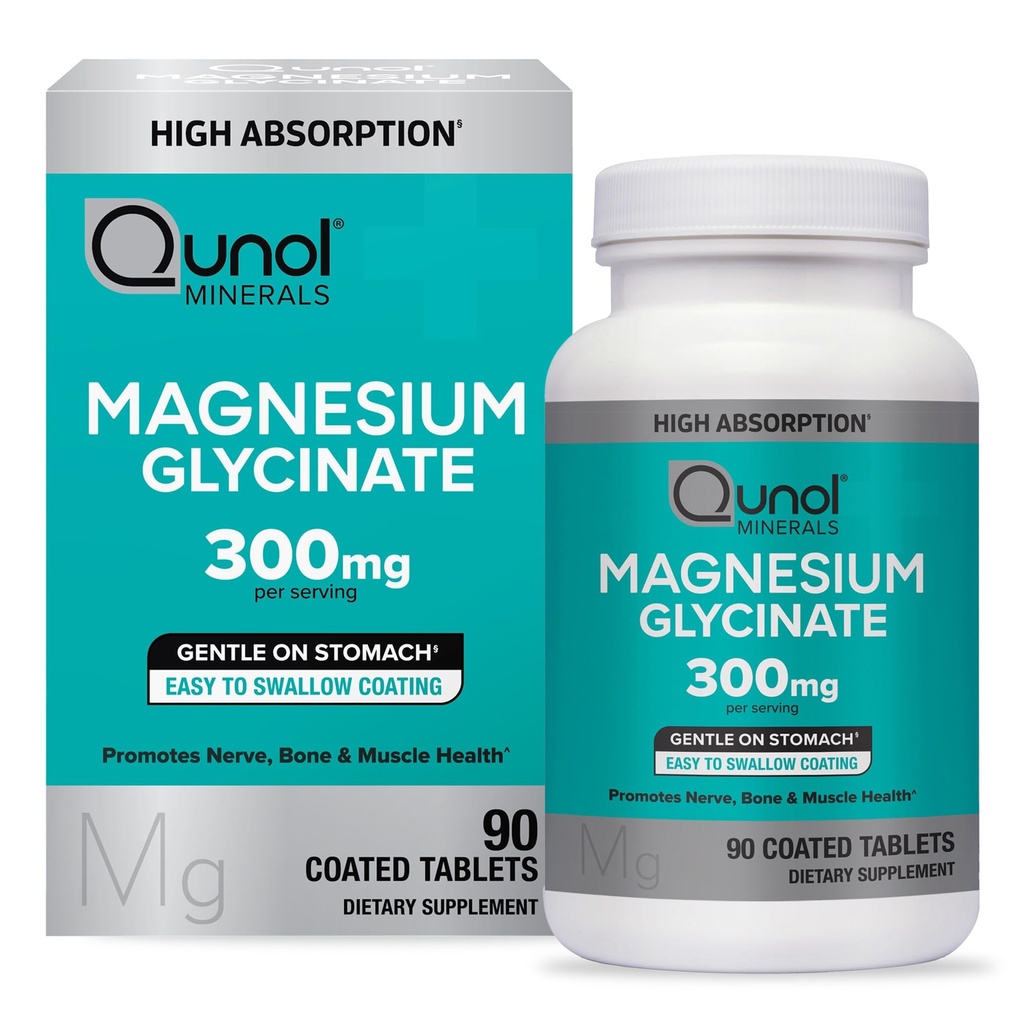 Qunol Magnesium Glycinate 300mg, 100% glycinat Chelated Magnesium Supplement, 90ct tabletter