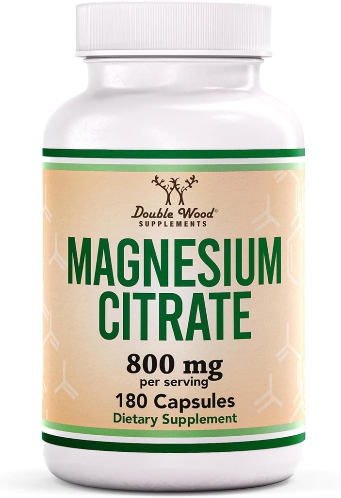 Magnesium Citrat 800mg, 180 kapsler, Digestion & Digestions støtte, Vegansk trygt, ikke-GMO, Double Wood Supplements