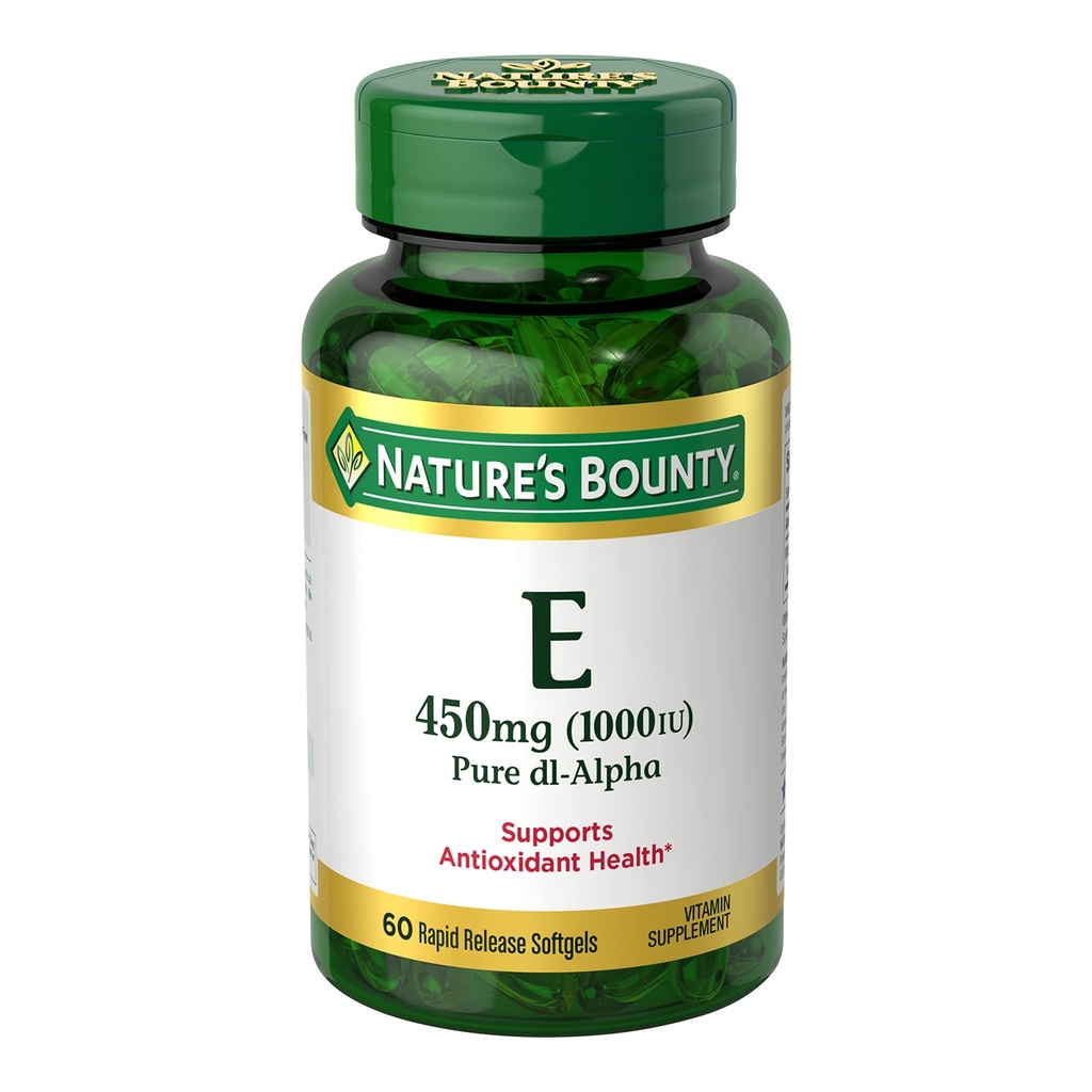 Naturens Bounty vitamin E 1000 IU Softgels, støtter antioksidant helse og immunsystem, 1 servering per dag, Ingen gluten, 60 Softgels (pakke med 1)