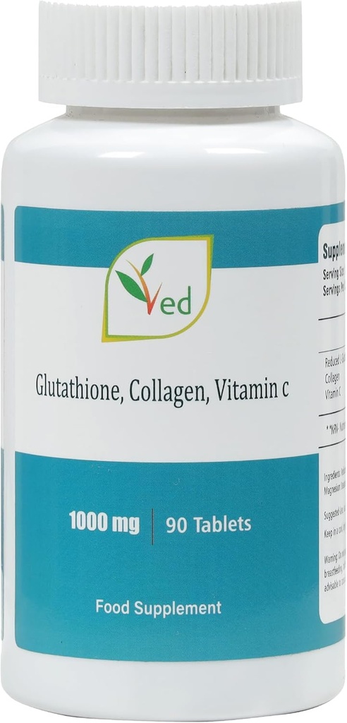 Redusert L-Glutatione 1000mg x 90 tabletter. med 500mg L-Glutatione, 300mg kollagen, og 200mg vitamin C per tabell