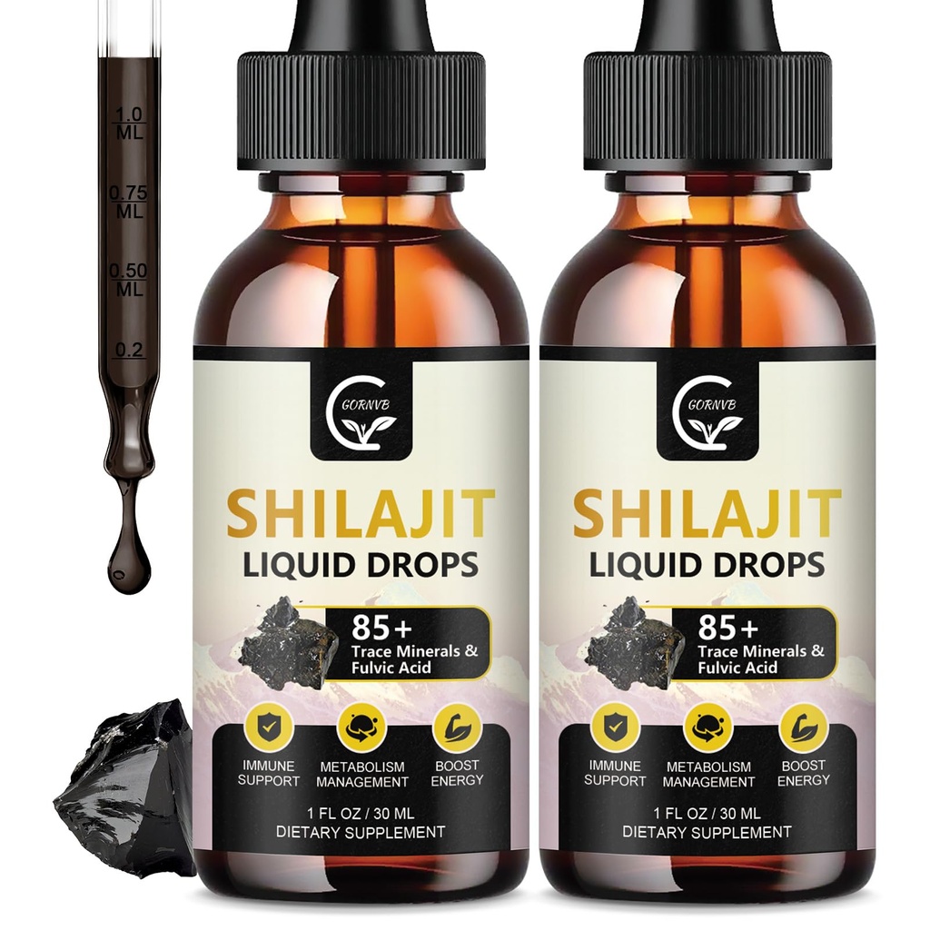 (2-pakke) høy potens Shilajit ren Himalayan organisk flytende kosttilskudd, Shilajit Resin Drop for menn og kvinner, Max Potency 85+ Clean Trace Minerals & Fulvic Acid for energi, metabolisme og immunstøtte