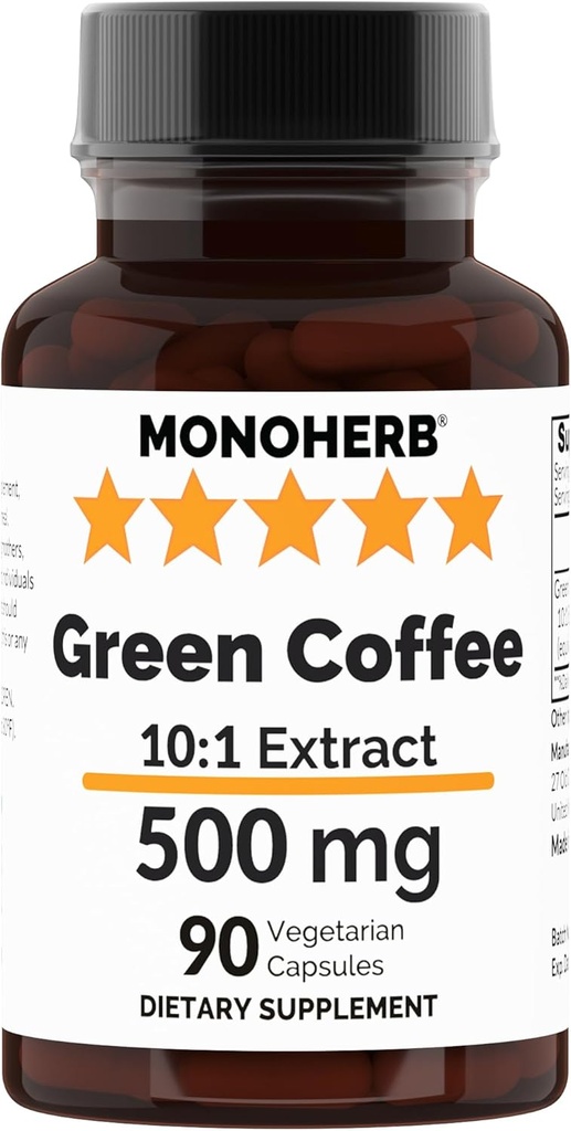 MONOHERB Grønn Kaffe Ekstrakt 500 mg - 90 Vegetariske kapsler