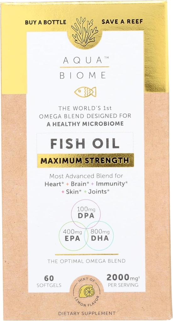Enzymedica Aqua Biome, Maksimum styrke, sitron, Omega 3 Fiskeolje, 60 Softgels