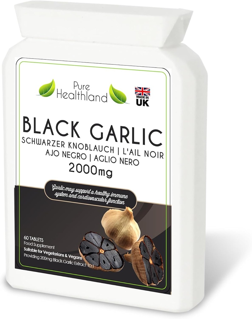 Glutenfri Odorless svart hvitløk Supplement – høy styrke konsentrert fra ferske hvitløksbuljer – Vegan & vegetariske tabletter – laget i Storbritannia (1 flaske)