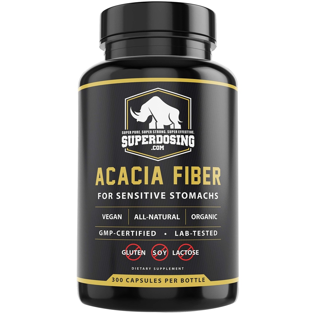 Hurtigvirkende, organisk Acacia Senegal Fiber Kapsler 300pk. Naturlig løselig Fiber Supplement Pill. Vegansk Prebiotiske kapsler.