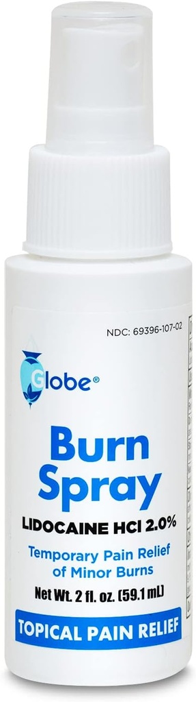 Globe Burn Spray, Lidocaine 2%. Topical Anestetisk smertelindring og Numbing 2 oz Spray Flaske