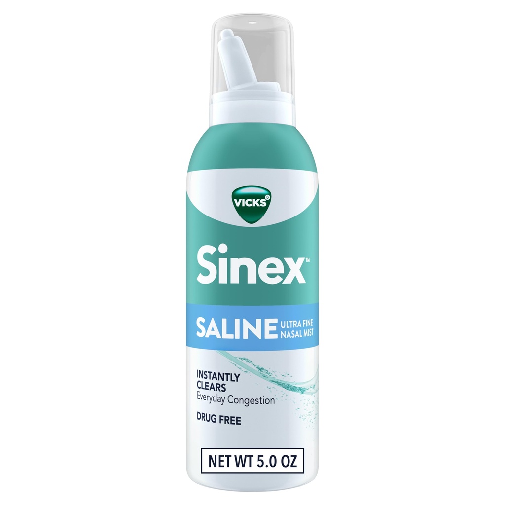 Vicks Sinex Saline Nasal Spray, Drug Free Ultra Fine Mist, Klar Hver dag Sinus Congestion Fast, Klar Mucus fra en kald eller allergi, Daglig bruk 5.0 fl oz