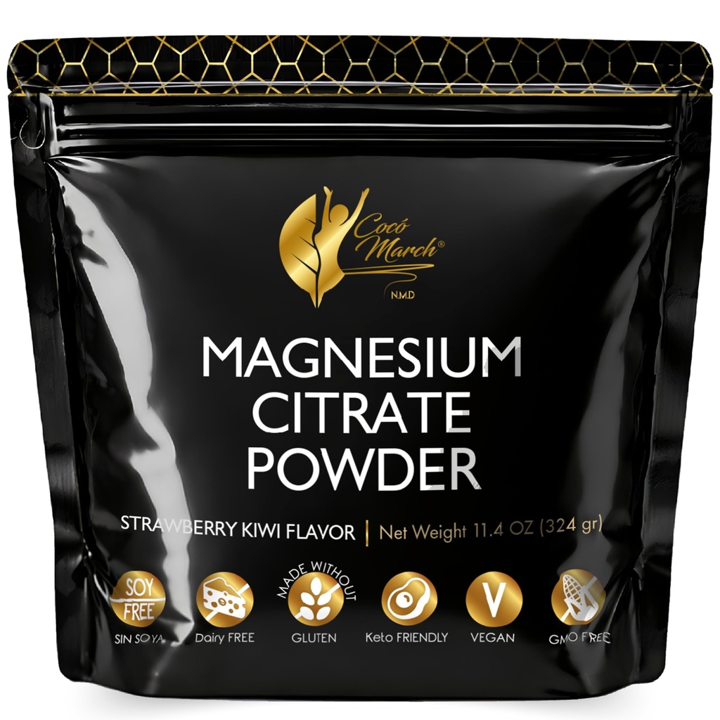 Cocó March N.M.D Pink Magnesium Powder - fremmer søvn, avslapning og sunn hjernefunksjon, Strawberry Flavor - Gratis fra: Gluten, Dairy, GMOs, Soya, Vegansk, Keto Vennlig - 45 dagers levering