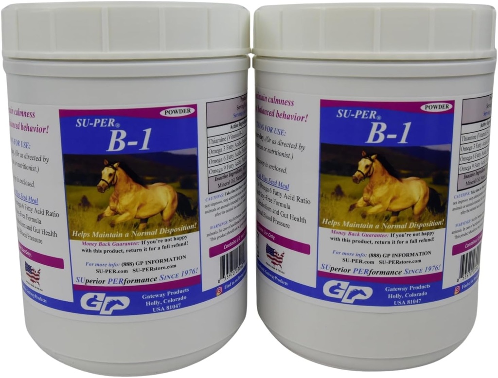 SU-PER B-1 Horse Calming Supplement - Equine Vitamin B-1 Støtte Hest Calmer pulver - Appetite Booster Supplement for hester - 2,5 pund, (2 pakke)