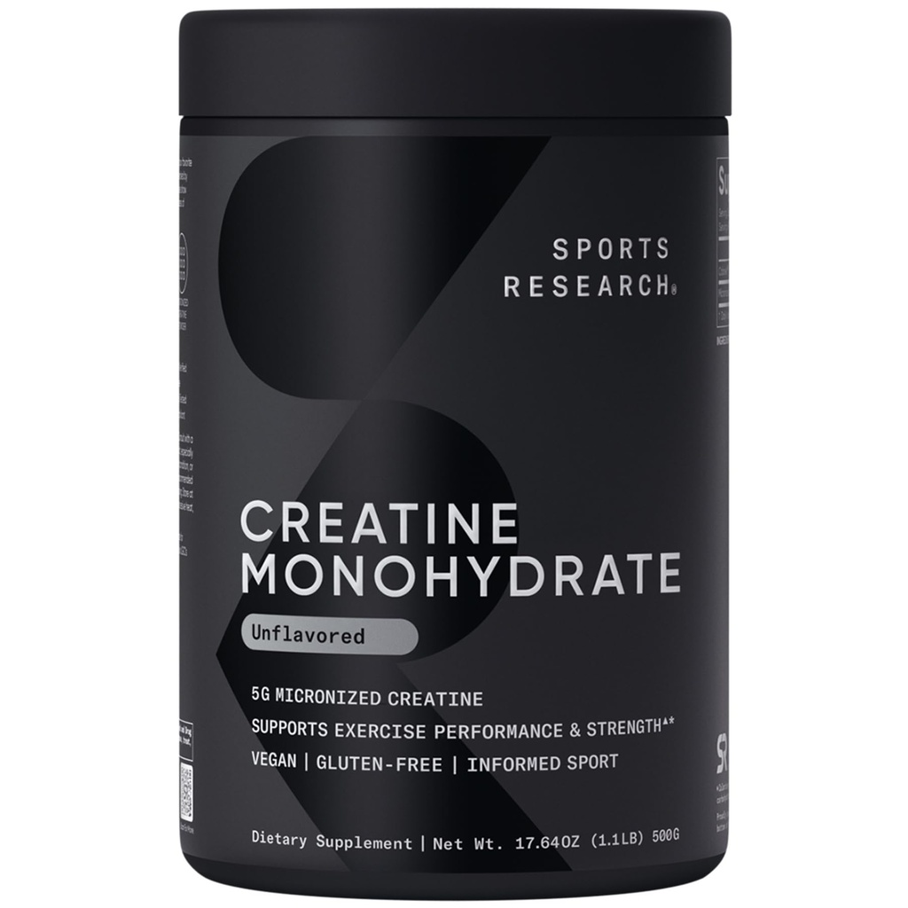 Idrettsforskning Kreatinmonohydrat - Gain Lean Muscle, forbedre ytelse og styrke og støtte utvinning* - 5 g mikronisert kreatin - 17.64 oz