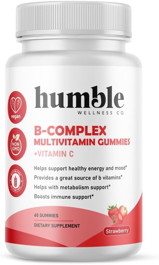 B-Complex Multivitamin Gummies + vitamin C: Vitamin B12, B7, B6, B3, B5, B9. Støtte Energi og Mood, Metabolisme Støtte, Immunstøtte, Glutenfri, Ikke GMO, Vegan, 30 Services