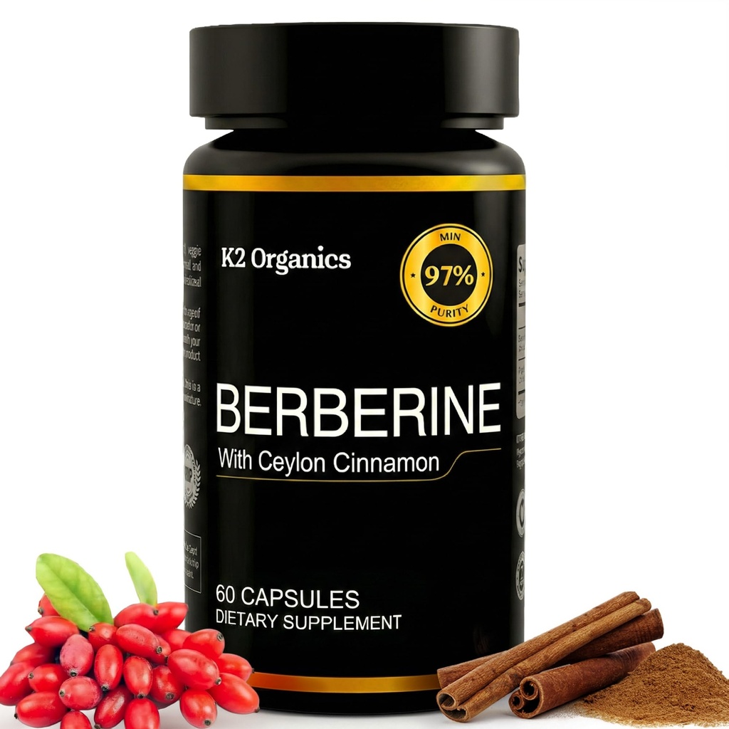 Berberin med ceylon kanel 1200 mg (60 kapsler) – 97% renhet- ikke-GMO, glutenfri, Lab-testet vegansk Berberin Supplement