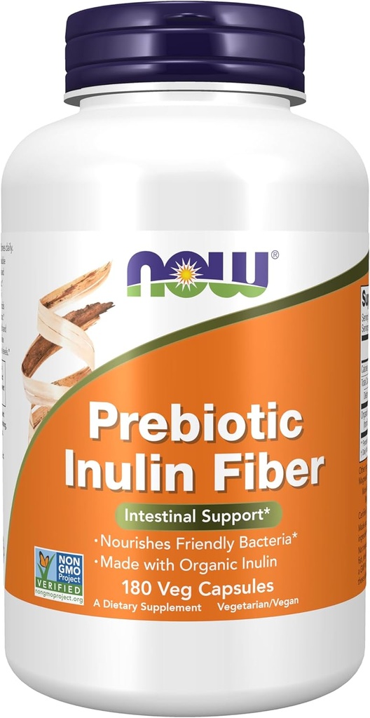 NU Mattilskudd, Prebiotiske Inulin Fiber, Intestinell støtte*, Nourishes vennlige bakterier*, laget med organisk inulin, 180 Veg Kapsler