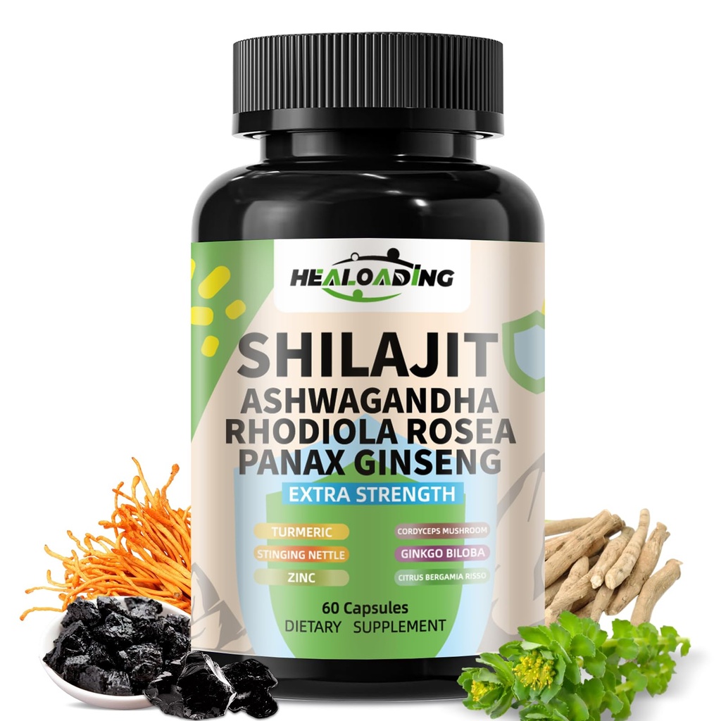 Himalayan Shilajit Kapsler:Purified Himalayan Shilajit Extract - Naturlig energi & Stamina Support-Vegan, Non-GMO Gamle Fulvic Acid & Humic Acid Natural 60 Kapsler