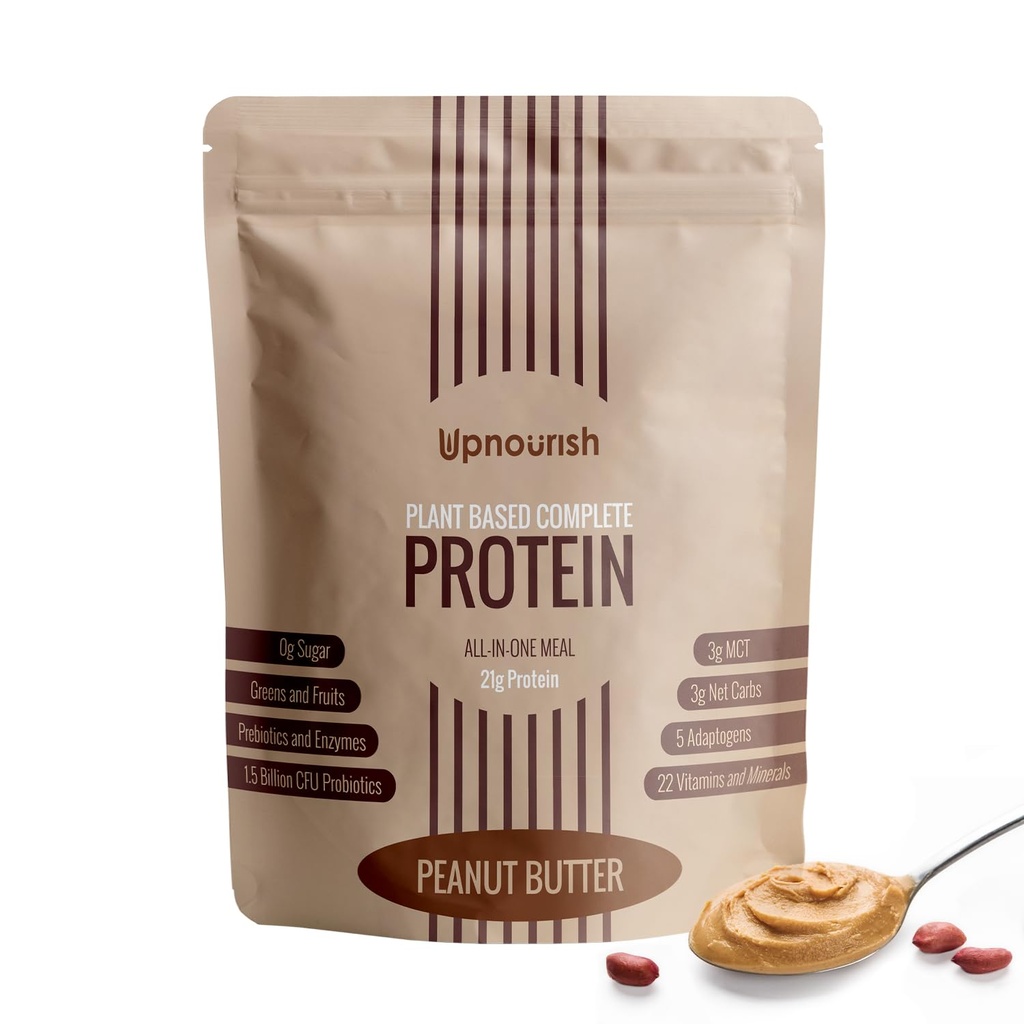 UpNourish Peanut Smør Vegansk Protein pulver 54 Superfoods pulver, 1,5 milliarder CFU Probiotika 21g Plante Basert Protein, Ingen sukker Ingen Dairy Ingen GMO Dairy Free,Meal Erstatning Shake Keto-friendly Lavkarbo diett,15 Serveringer