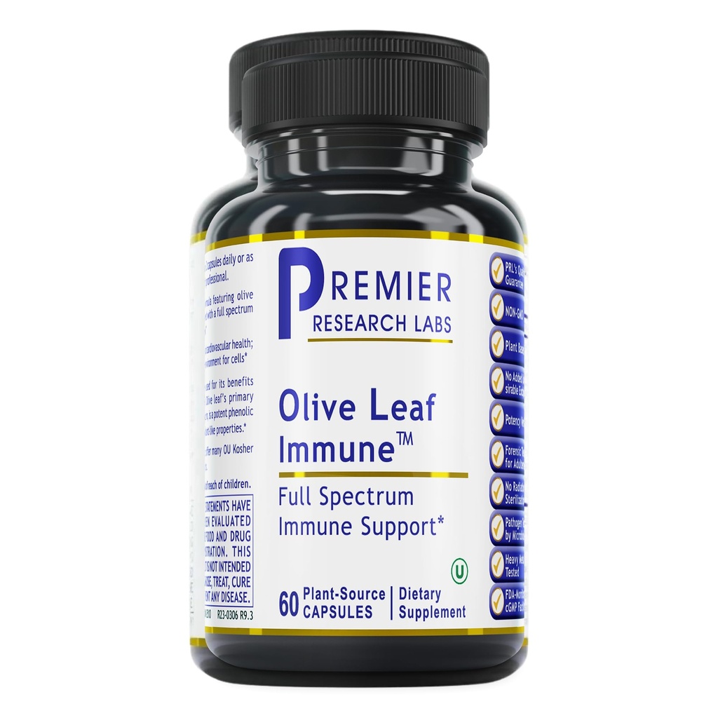 Premier Research Labs Olive Leaf Immune - Olive Leaf Extract Capsules, Olive Leaf piller med Phytonutrient Oleuropeinm, Herbal Supplement for immun- og hjertehelsestøtte - 60 Vegetariske kapsler