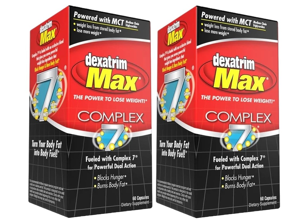 ILIOS Dexatrim Max Complex-7 | Diett piller til å miste vekt - 7 kraftige ingredienser til å redusere sult og kroppsfett, fettforbrenner kosttilskudd, vekttap piller for menn og kvinner, 2 pakker w/ 60 kapsler hver