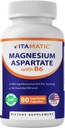 Vitamatisk magnesium Aspartat 400mg per servering - 90 vegetariske kapsler - Lagt til B6 for maksimal absorpsjon - støtter muskler, ledd og hjerte helse *