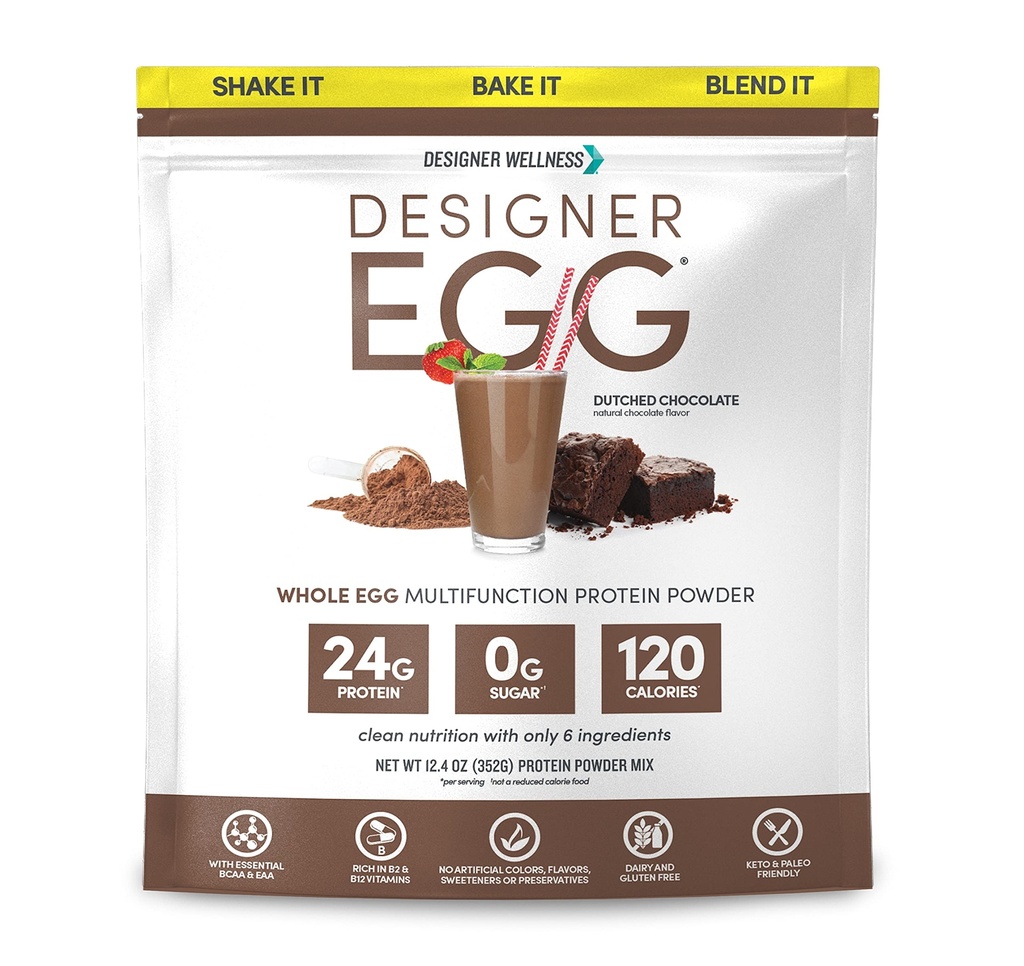 Designer velvære, Designer Egg, Naturlig Egg Yolk & Hvitt Protein pulver, Keto og Paleo Vennlig, Lav kalori, Mindre fett og kolesterol, Nederlandsk sjokolade, 12.4 Ounce