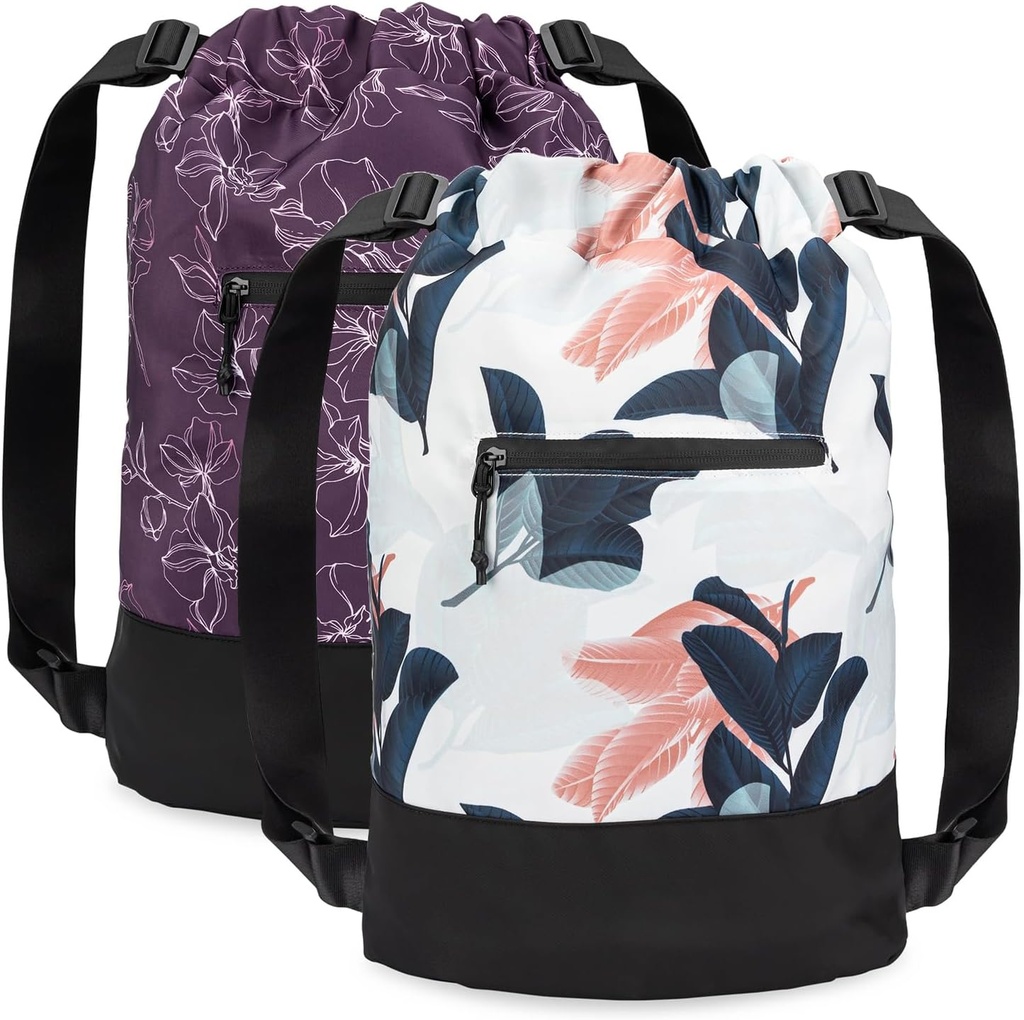[2-Pack] Flex Cinch Drawstring Gym Veske for kvinner med grafiske designer | Holdbare lettvekts gym Cinch Vesker | Flott for Gym Bag, Reise, og Overnattinger