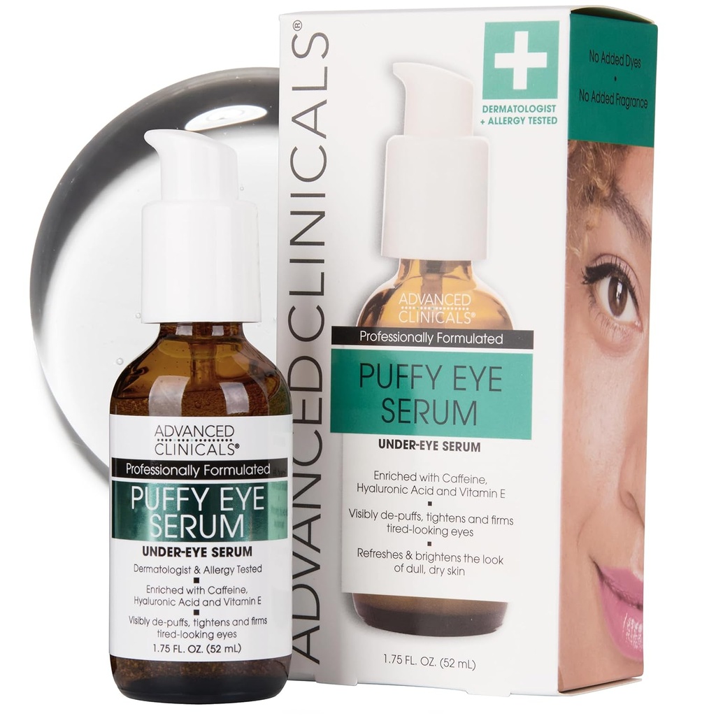 Avanserte kliniske Puffy Eye Under Eye Serum | Synlig anti Aging Brighting Vitamin C + Koffein Serum bidrar til å forbedre utseendet på puffiness, fine linjer, mørke sirkler, og ujevn hudtone, 1,75 Fl Oz