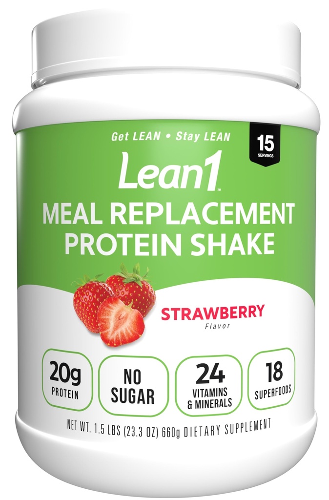 Lean1 måltid erstatning proteinshake, jordbær flavor, 15 servering tub