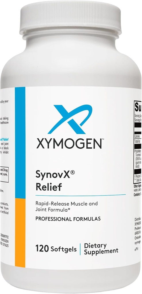 XYMOGEN SynovX Relief - Joint Support Supplement med Boswellia Serrata Extract + Turmeric - Muskel- og leddhjelp kosttilskudd - Vegan, Glutenfri og ikke GMO (120 Softgels)