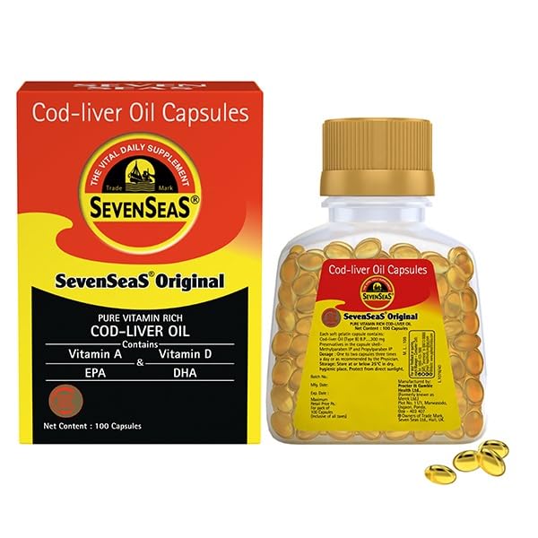 Seacod Cod-lever oljekapsler, Omega-3 fettsyre, vitamin A, vitamin D 100 kapsler