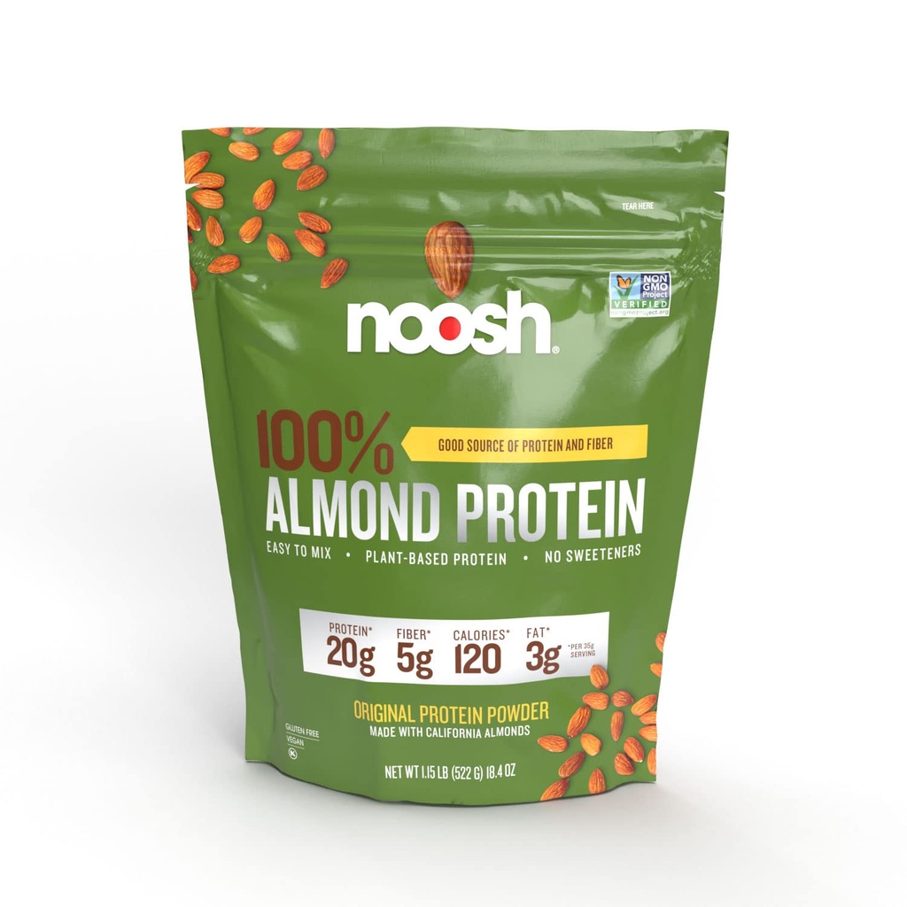 NOOSH Plante Basert Almond Protein Powder Unflavored 35 Gram - Vegansk, Alle naturlige ingredienser, Ikke-GMO, Glutenfri, Kosher, Peanut Free, Soya Free, Dairy Free (Uslavored)