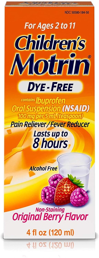 Johnson & Johnson Motrin Childrens Formula, 4 oz, Dye-Free, Berry