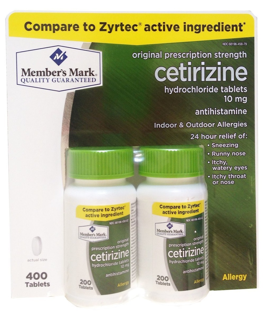 Medlemmets merke tidligere kjent som ganske enkelt høyre cetirizin hydrokloridallergi tabletter, 10 mg-400 Tell.