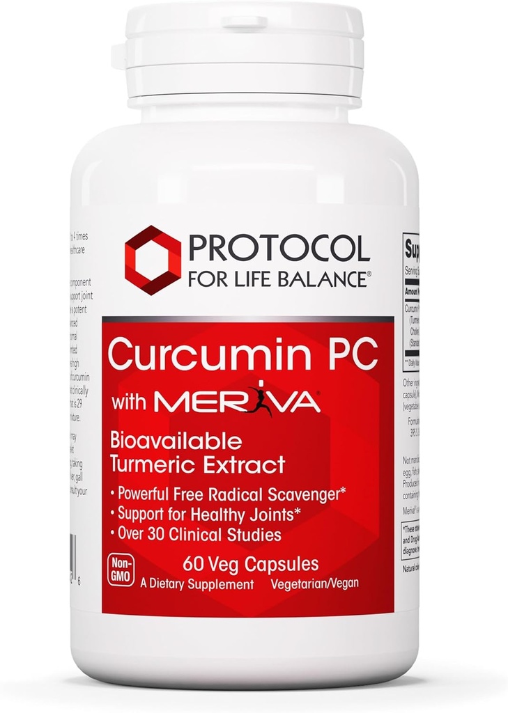 PROTOKOL FOR LIFE BALANCE Curcumin PC - med Fosfatidylkolin for absorpsjon - Fellesmobilitet, Fleksibilitet og immunstøtte - Turmeric Supplement - Ikke-GMO & Halal - 60 Veg Kapsler