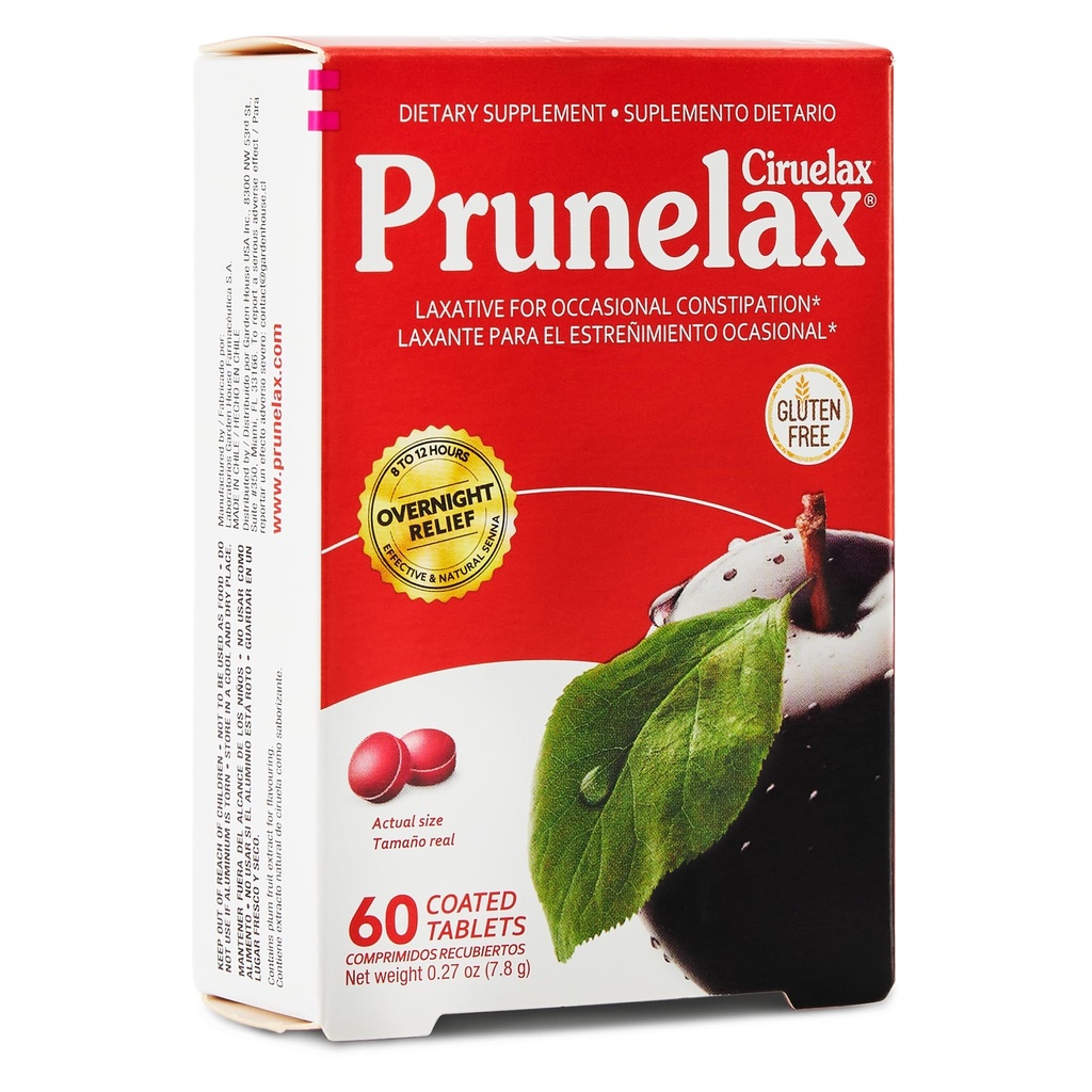 Prunelax Ciruelax Vanlig styrke Laxative Mini-tabletter - Overnatting Relief for anledninger, Senna ekstrakt, Vegan & Glutenfri, Gentle Relief - 60ct