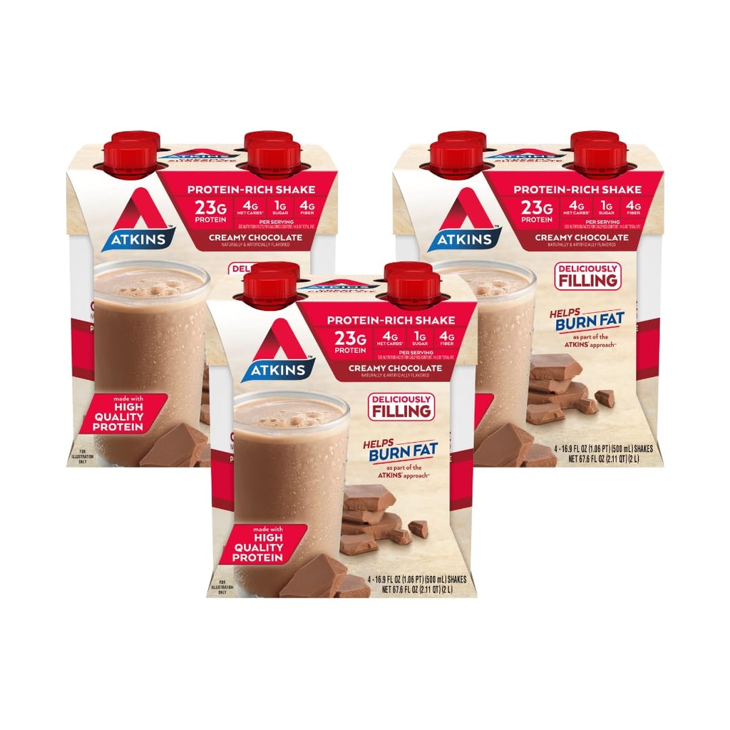 Atkins Kremet sjokolade Måltid Protein Shake, 23g Protein, Lav glykemisk, 4g Net Carb, 1g Sukker, Keto vennlig, 12 greve