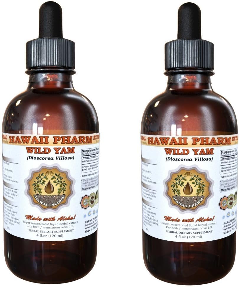 Wild Yam flytende ekstrakt, Wild Yam (Dioscorea Villosa) Tinktur, Herbal Supplement, Hawaii Pharm, laget i USA, 2x2 fl.oz